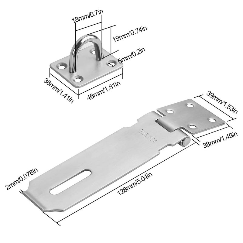 KINJOEK 4 PCS 5 Inch Door Hasp Latch Lock, Stainless Steel Security Clasp Padlock Latch Hardware, 4mm Extra Thick Door Gate Bolt Lock - Image 2